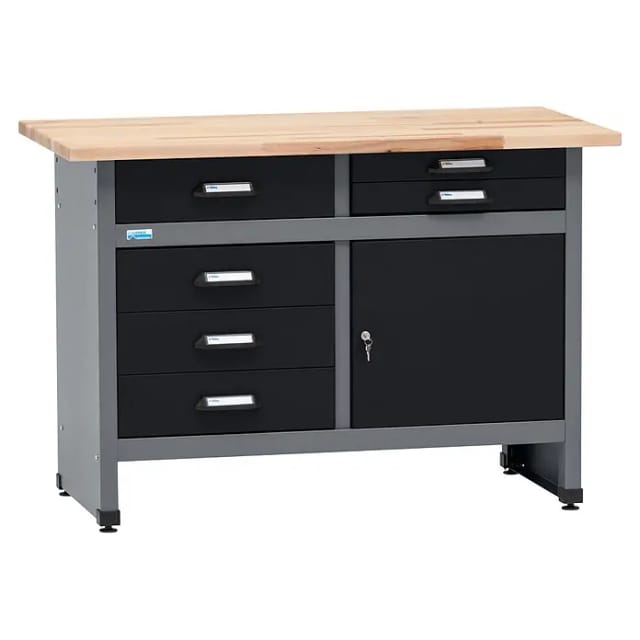Küpper Werkbank Eintürig mit 6 Schubladen 84 x 120 x 60 cm Schwarz-Hellgrau