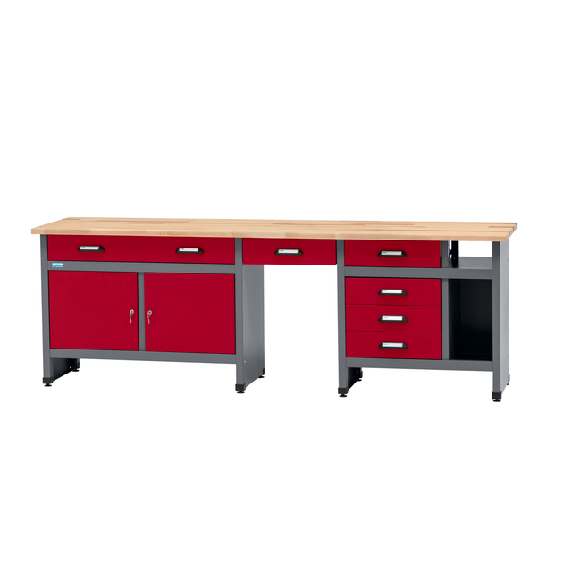 Küpper Werkbank 6 Schubladen 2 Türen Sitzraum 84 x 240 x 60 cm Dunkelrot