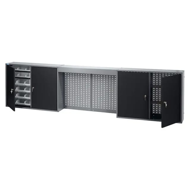 Küpper Hängeschrank 4-Türig 4 Fachböden 60 x 240 x 20 cm Schwarz-Hellgrau
