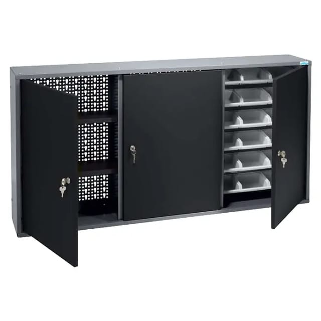 Küpper Hängeschrank 3-Türig mit 18 Sichtboxen 60 x 120 x 20 cm Schwarz-Hellgrau