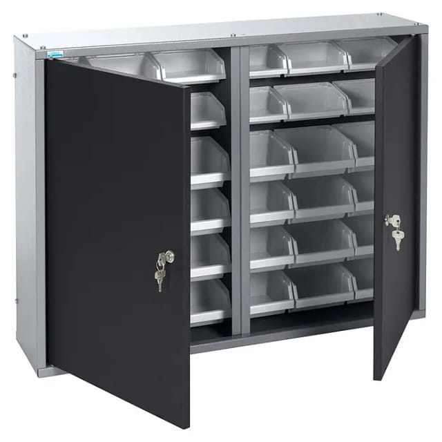 Küpper Hängeschrank 2-Türig mit 36 Sichtboxen 60 x 80 x 20 cm Schwarz-Hellgrau