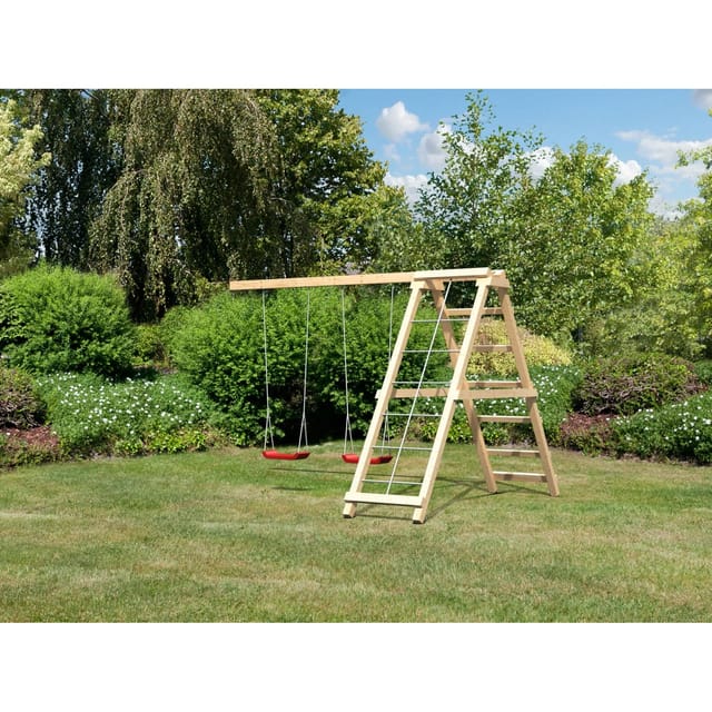 Karibu Doppelschaukel Netzrampe Klettergerüst Adapter für Stelzenhäuser Natur