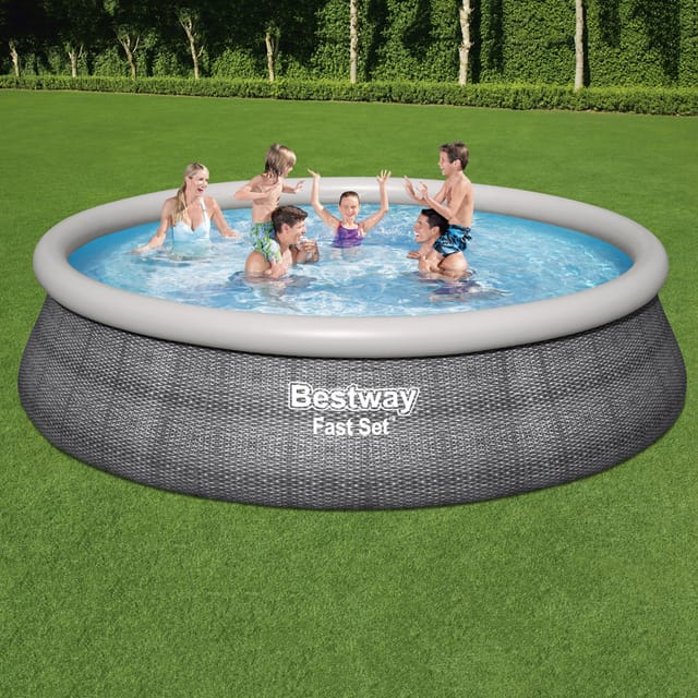 Bestway Fast Set Aufstellpool-Set Ø 457 x 107 cm Rund Schiefergrau