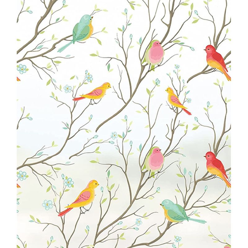Fensterfolie – Selbstklebende Sichtschutzfolie – Vogel- Und Zweigmuster – Blickdichter Weißer Hintergrund – 1 Stück