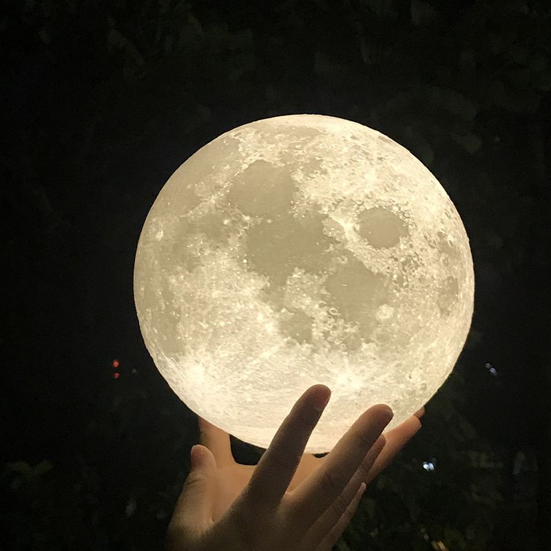 Mondlampe – Fernbedienung Und Touch-steuerung – Einstellbare Helligkeit Und Farbtemperatur – Timer-funktion – Holzständer – 1 Stück