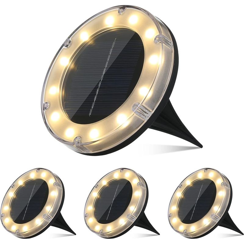 Solar-bodenleuchten – 12 Leds – Ip68 Wasserdicht – Für Wege, Gärten, Terrassen, Höfe Und Rasenflächen – 4er-pack