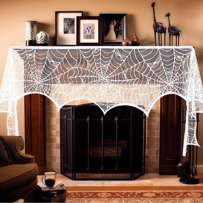 Kaminschal – Dekorativer Halloween-spitzenschal Mit Spinnennetz-motiv – 45,7 X 249 Cm – 1 Stück