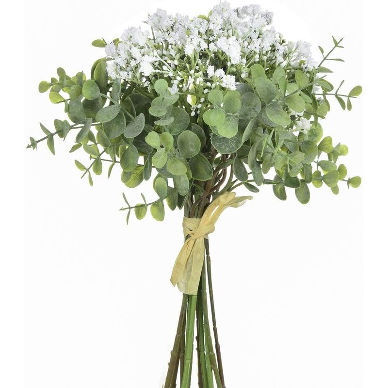 Künstlicher Blumenstrauß – Schleierkraut Und Silbereukalyptus – Dekoration Für Drinnen Und Draußen, Büro, Zuhause, Hochzeit – Weiß – 1 Stück