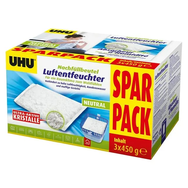 UHU Luftentfeuchter Nachfüllbeutel Spar-Pack 3x 450 g