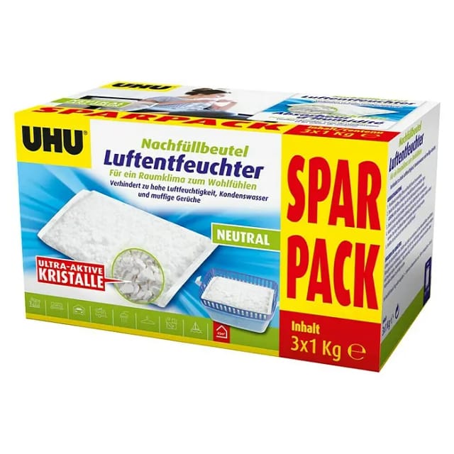 UHU Luftentfeuchter Nachfüllbeutel Spar-Pack 3x 1.000 g
