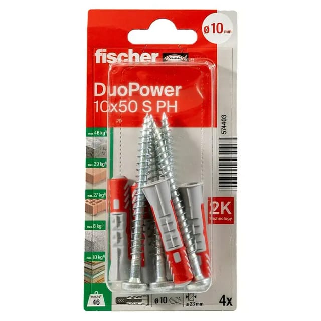 Fischer Universaldübel DuoPower S PH 10 mm x 50 mm 4 Stück