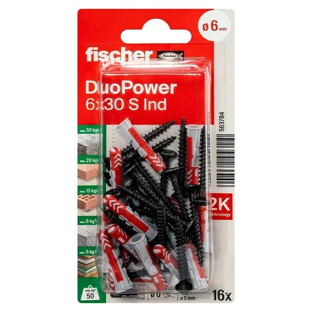 Fischer Universaldübel DuoPower mit Verzinkten Schrauben 6 mm x 30 mm 16 Stück