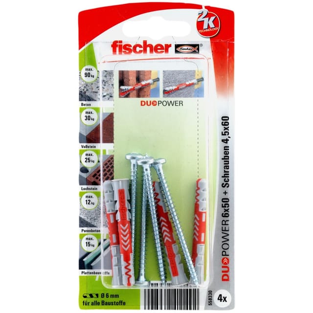 Fischer Universaldübel DuoPower S PH 6 mm x 50 mm 4 Stück