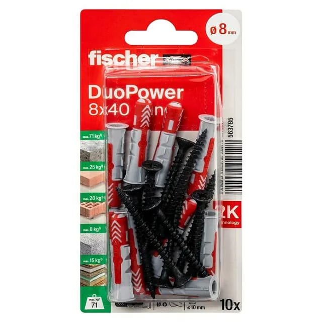 Fischer Universaldübel DuoPower mit Verzinkten Schrauben 8 mm x 40 mm 10 Stück