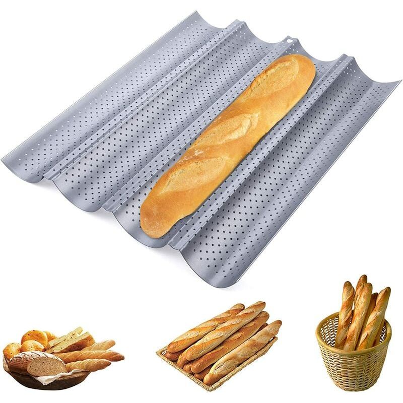 Baguetteform – Perforierter Kohlenstoffstahl – Für Französisches Brot – 4-fach-form – Ofenfest Bis 230 °c – 1 Stück