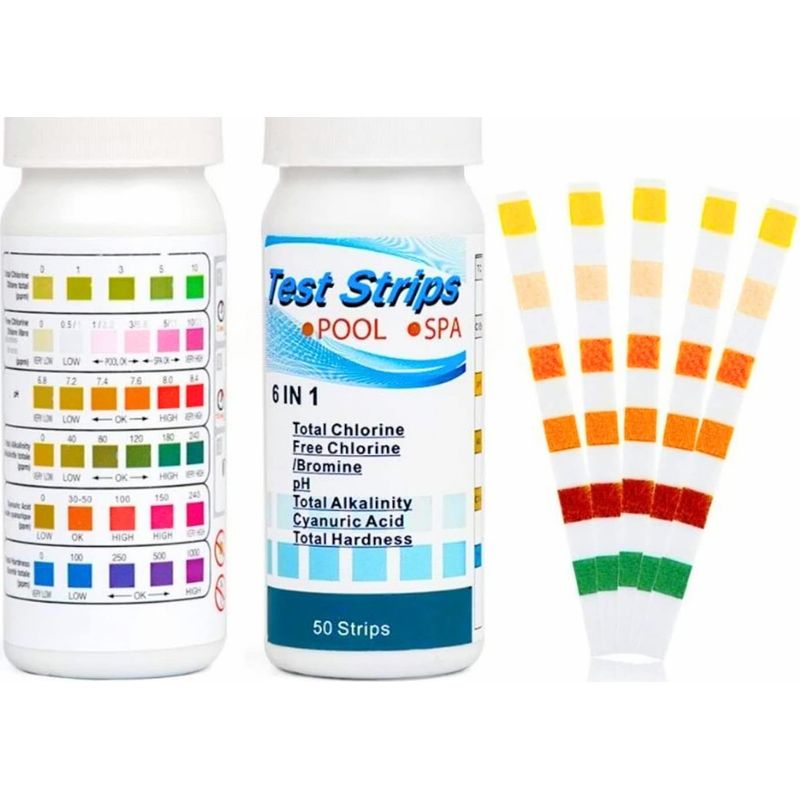 Wasserteststreifen – 6 In 1 Ph-wert, Gesamtchlor, Freies Chlor, Alkalität, Cyanursäure, Härte – Für Schwimmbäder, Whirlpools Und Trinkwasser – 100 Stück