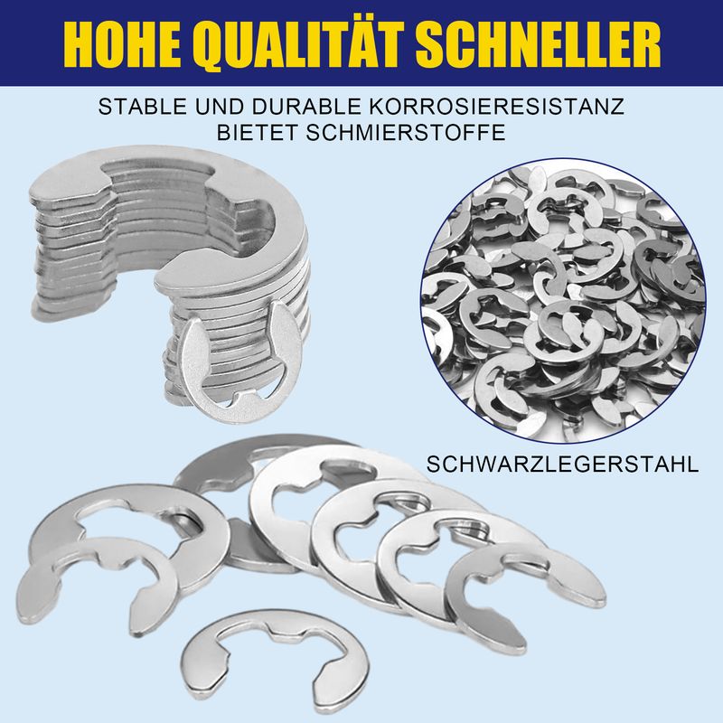 E-clips - 120 Stück Aus Edelstahl 304 - 10 Verschiedene Größen M1,5 Bis M10 - Für Mechanische Anwendungen An Wellen Und Bohrungen