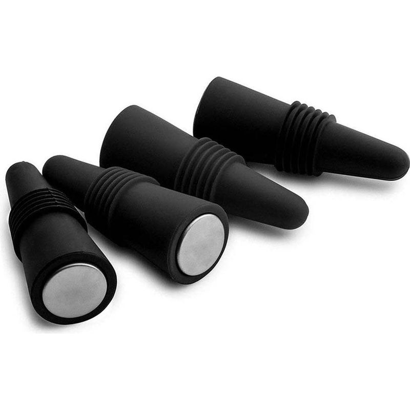 Silikonverschluss – Für Wein-, Bier-, Limonaden-, Öl- Und Essigflaschen – Hitzebeständig Und Kältebeständig – 4er-pack – Schwarz