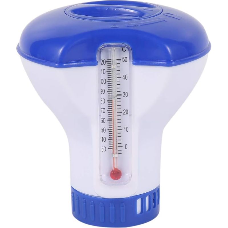 Chlorspender Für Schwimmbecken – Schwimmend, Mit Thermometer Und Einstellbarer Durchflussrate – Kompatibel Mit 1-zoll- Und 3-zoll-tabletten – 1 Stück