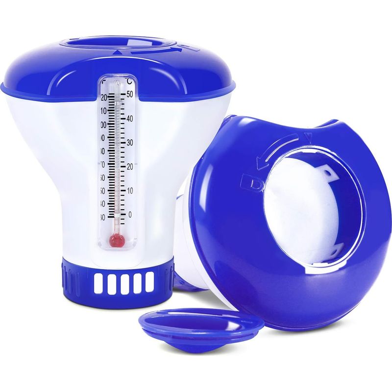 Schwimmender Chlordosierer – 5 Cm – Mit Thermometer Und Einstellbarer Belüftung – Für Schwimmbäder, Whirlpools Und Spas – 2 Stück