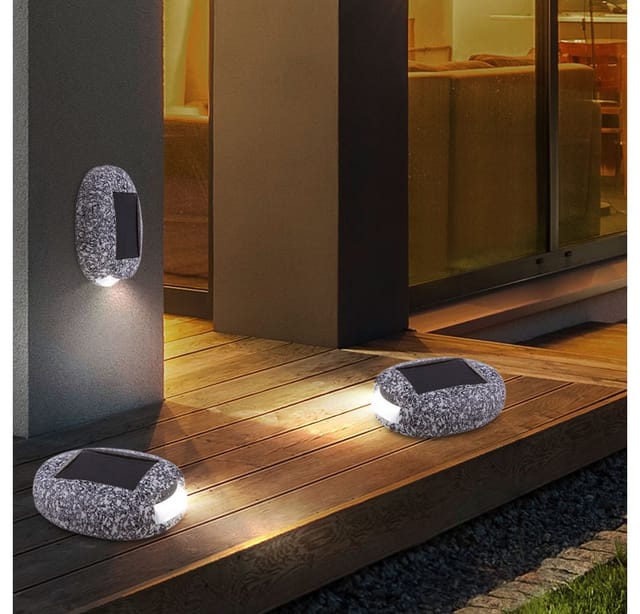Globo LED-Solaraußenleuchte Kunststein 3 Stk. Kunststoff Grau