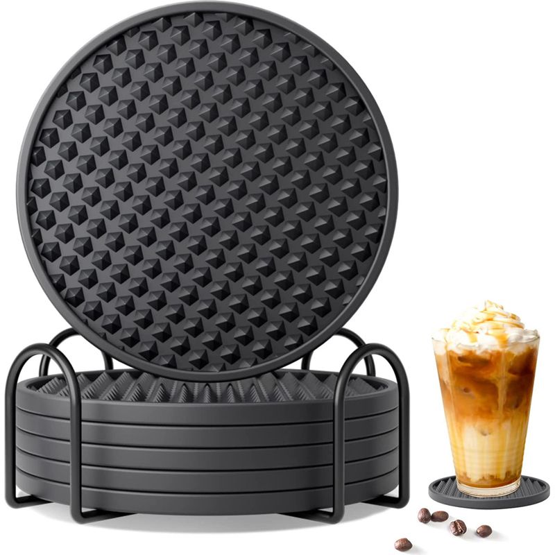 Untersetzer – Silikon – 10 Cm – Hitzebeständig Bis 230 °c – Rutschfest – Für Schreibtische Zu Hause Oder Im Büro – 6er-set Mit Metallhalterung
