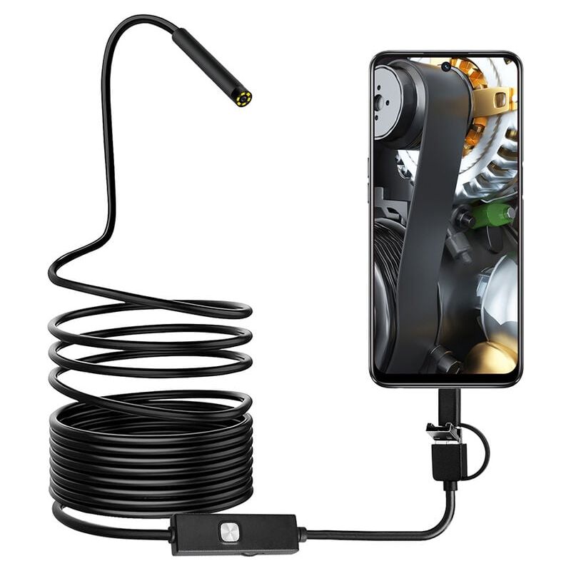 Endoskop – 0,3 Mp – 7-mm-objektiv – Einstellbare Led-beleuchtung – Wasserdicht Nach Ip67 – Flexibler 1 M Einführschlauch – Für Android-geräte