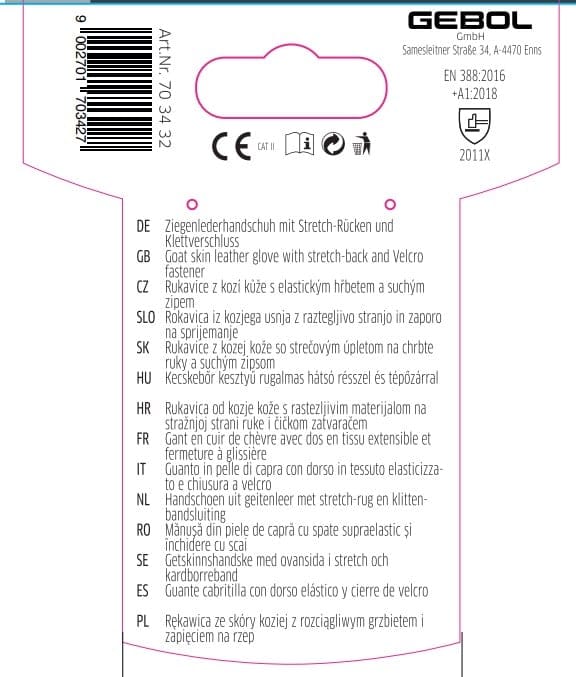 Gebol Handschuh Uni Fit Comfort Größe 9