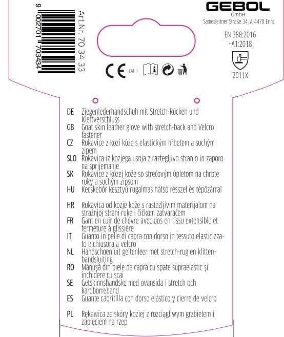 Gebol Handschuh Uni Fit Comfort Größe 10