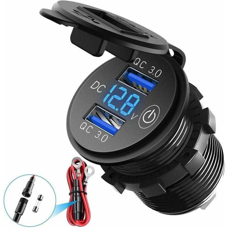 Duales Qc3.0 Usb-ladegerät – 12v/24v 36w Wasserdichte Steckdose – Led-digitalvoltmeter – Berührungsschalter – Für Motorrad, Mountainbike, Bus, Lkw