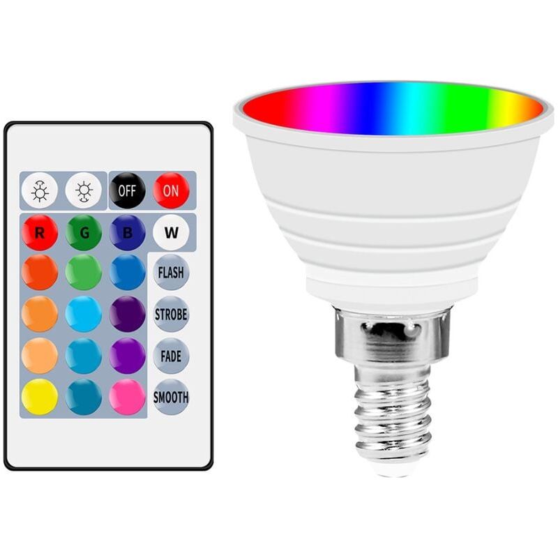 E14 Led-lampe – 3 W – Rgb + Kaltweiß 6000 K – 45° Abstrahlwinkel – Farbwiedergabeindex (cri) 85 – Inkl. Fernbedienung – 1 Stück