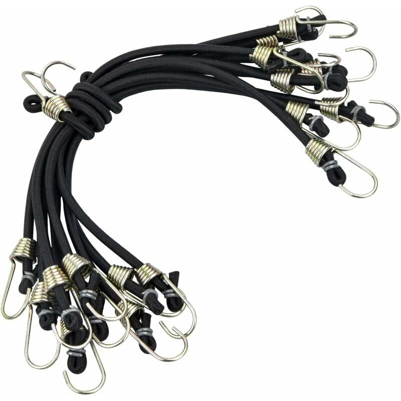 Elastische Kordel Mit Haken – 10 Stück – Länge 25 Cm – Dehnbar Bis Zu 45 Cm – Zum Sichern Von Fahrrädern, Zelten Und Gepäck – Schwarz