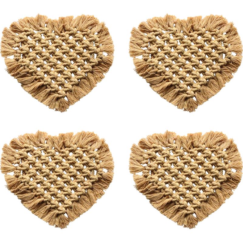 Rattan-makramee-untersetzer – Durchmesser 11,4 Cm – Wärmedämmend Und Saugfähig – Boho-stil – 4er-set