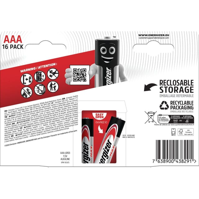 Energizer Alkaline Batterie Max AAA Micro 16 Stück