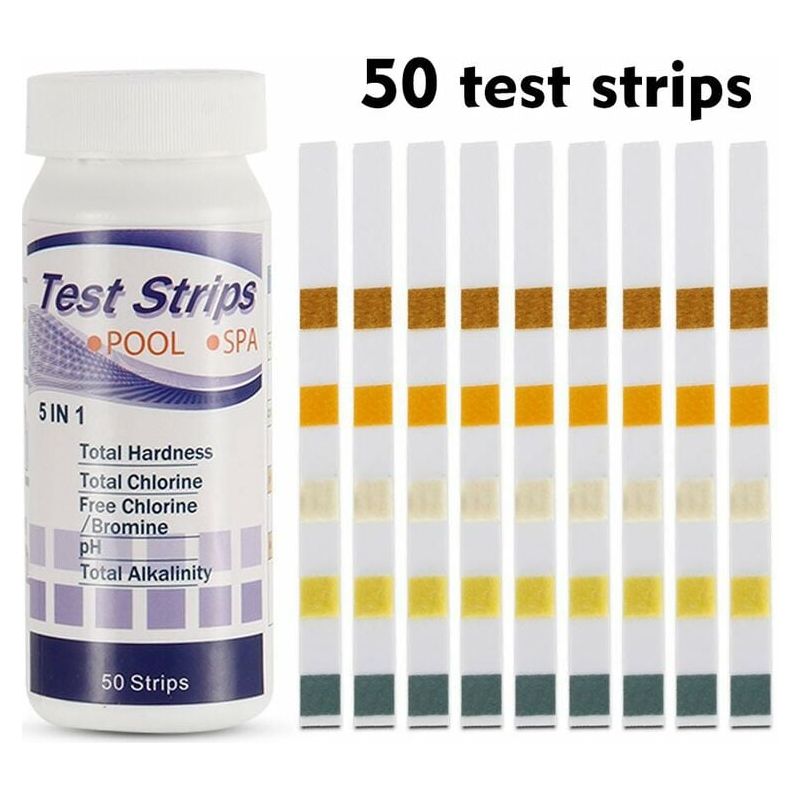 5-in-1 Pool- Und Spa-wasserteststreifen – Freies Chlor, Ph-wert, Alkalität, Wasserhärte – 50 Stück