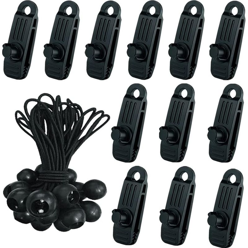 24-teiliges Planenzelt-set – 12 Krokodilklemmen + 12 Elastische Kugelschnüre – Für Camping, Planenzelte Und Markisen