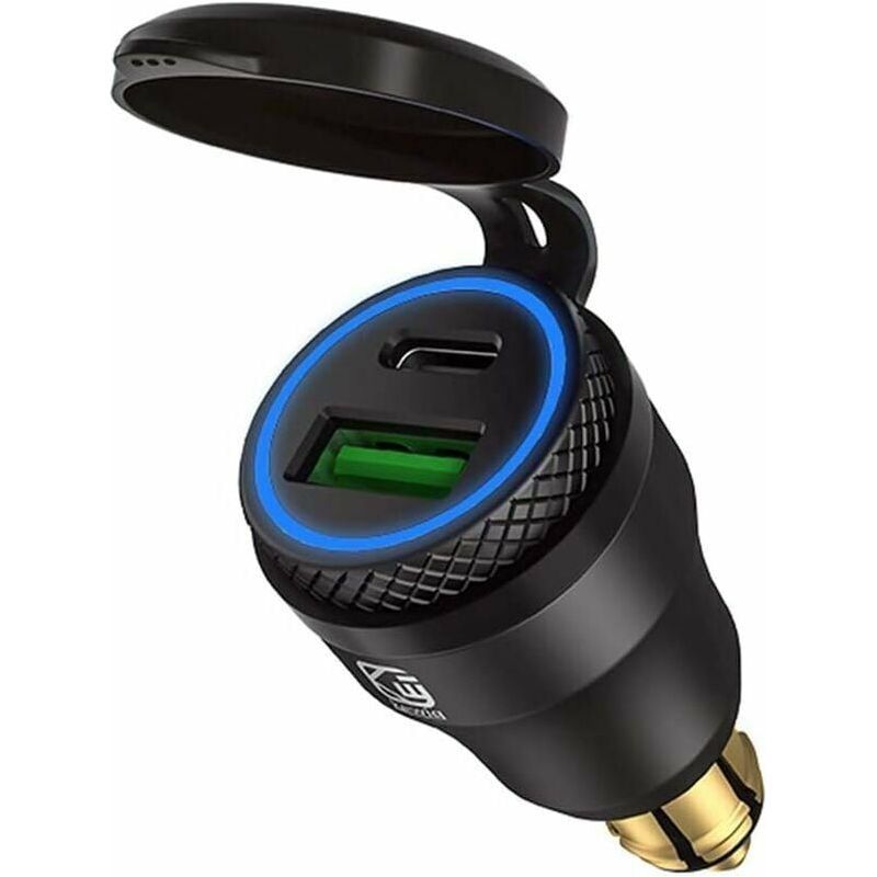 Motorrad-zigarettenanzünder-usb-adapter – Dual-usb-c-pd-3.0- Und Usb-a-qc-3.0-stecker – 12–24 V Eingang – Kompatibel Mit Hella/din-buchsen – 1 Stück