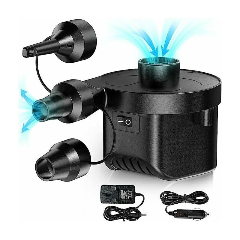 Elektrische Luftpumpe Zum Aufblasen Und Ablassen Der Luft – 3 Düsen – Für Luftmatratzen, Aufblasbare Pools Und Aufblasbare Kissen – Adapter Für Auto/haushalt – 1 Stück