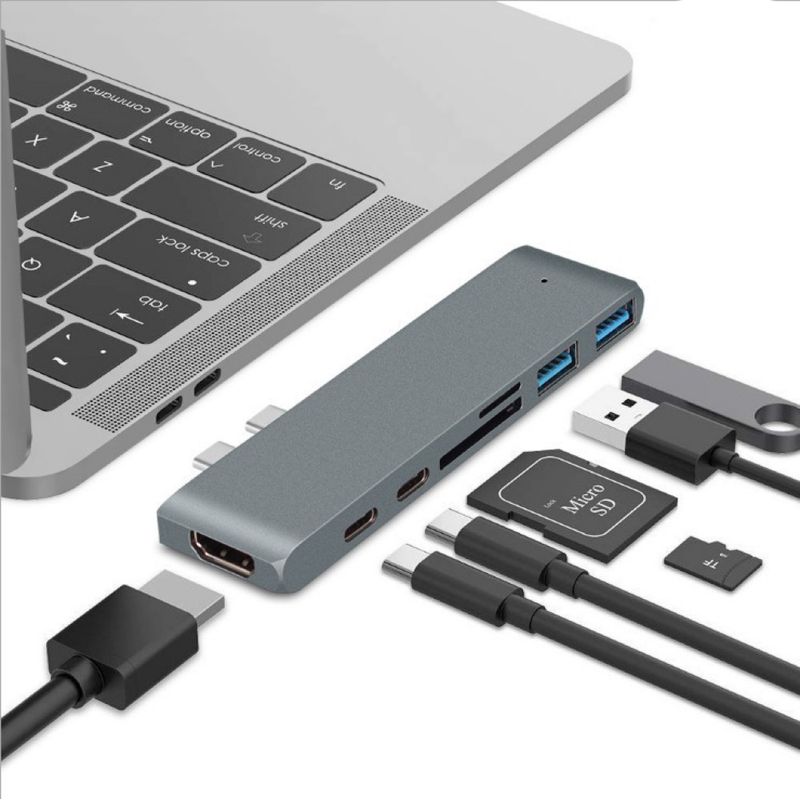Usb-c-hub – 3 X Usb 3.0-anschlüsse – Sd-kartenleser – Tf-kartenleser – Thunderbolt 3-stromversorgung – Für Macbook Pro Air M1 M2 – 1 Stück