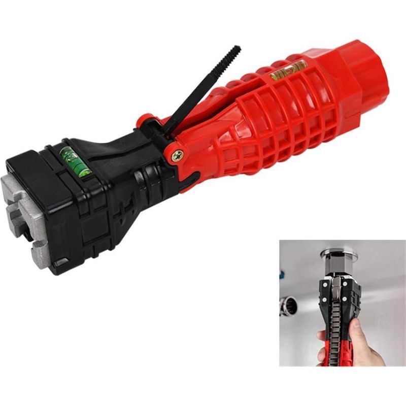 Verstellbarer Schraubenschlüssel Für Wasserhähne – Zink-aluminium-legierung – 18 Funktionen – Doppelwasserwaage – Klappbar – 4 Integrierte Magnete – Für Küchen- Und Badezimmerinstallationen – 1 Stück