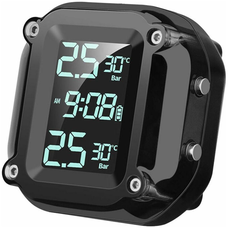 Drahtloses Reifendruckkontrollsystem (tpms) Für Motorräder – Digitales Lcd-display – 2 Externe Sensoren – Magnetisches Laden – Für Zweirädrige Motorräder