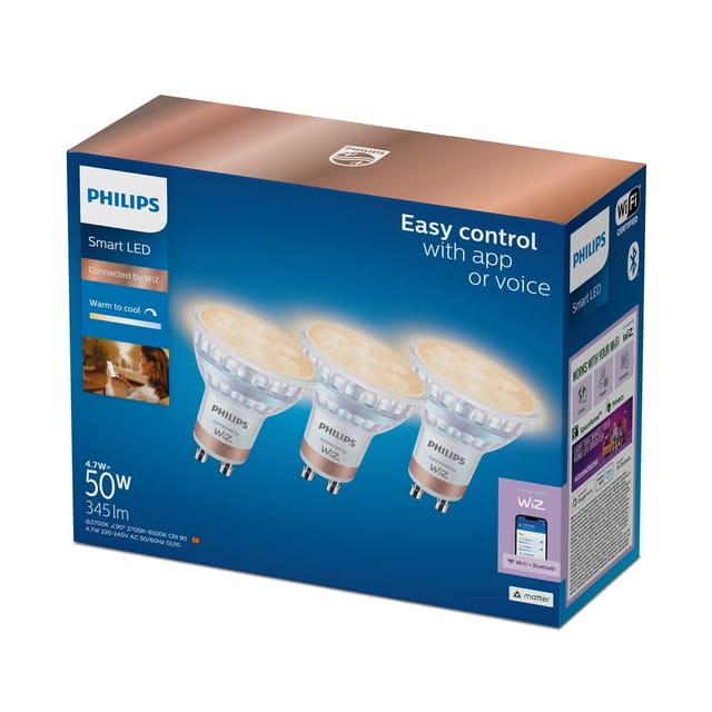 Philips WIZ Leuchtmittel GU10 2.700 K 400,m 5 W 3er Set