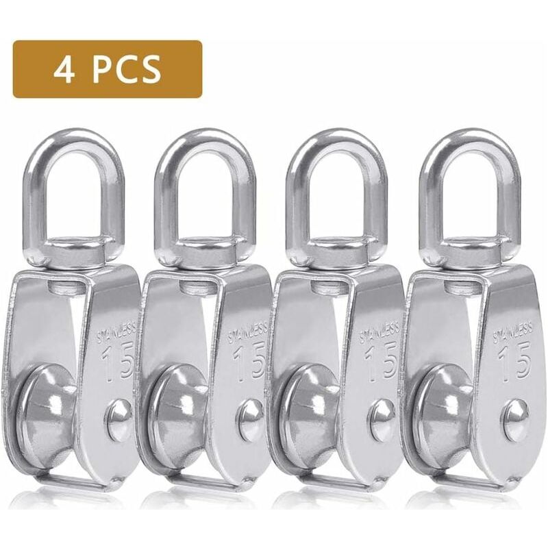 Rolle – Tragfähigkeit 35 Kg – Lager Aus Edelstahl 304 – Ösendurchmesser 11 Mm – Höhe 60 Mm – Für 15-mm-seil – 4 Stück