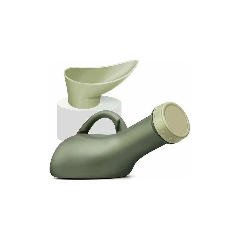 Urinol Tragbare Unisex-urinflasche Aus Kunststoff Mit Deckel Und Trichter Für Frauen – Für Bett, Auto, Camping, Zelt – 1200 Ml – Olivgrün