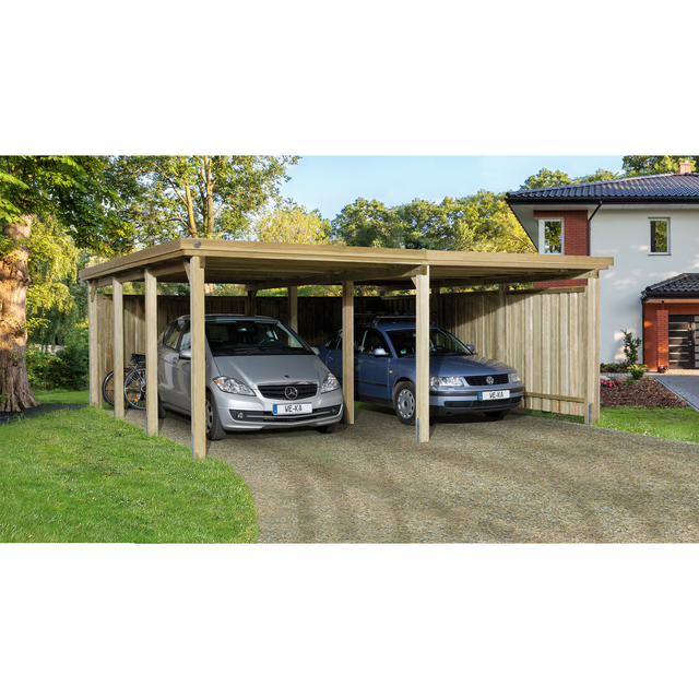 Weka Flachdach-Doppelcarport 618 Gr. 2 mit Trapezblech 603 cm x 612 cm