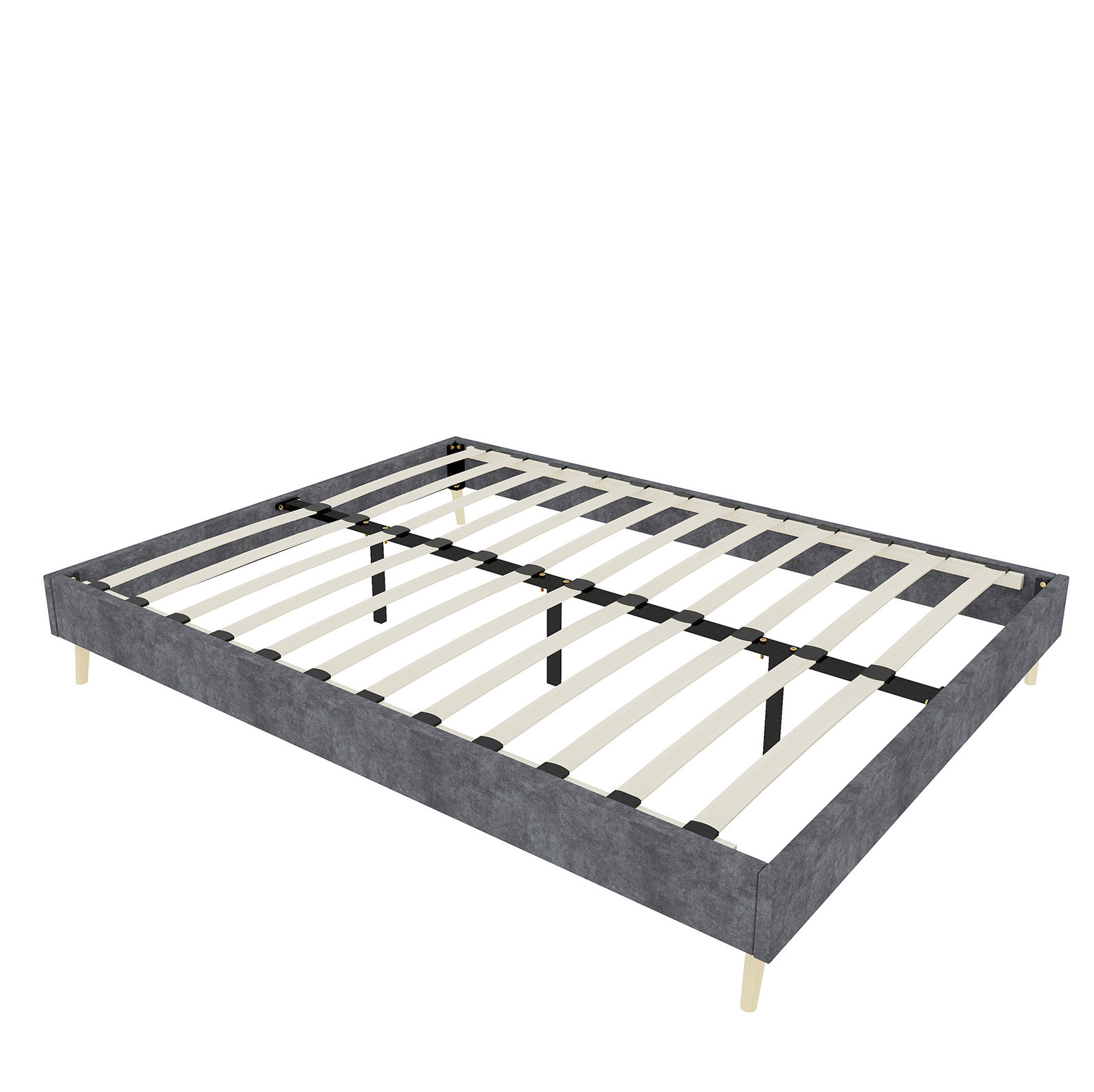 Moderne Minimalistische Bettgestell 140x200 Cm, Grau, Aus Stoff Und Metall