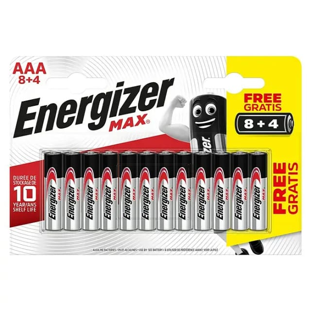 Energizer Batterie Alkali-Mangan Max Micro AAA 8 + 4 gratis