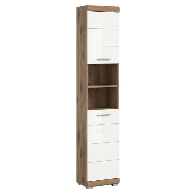 Hochschrank Wave Weiß Hochglanz/Nox Oak 191 cm x 37 cm x 31 cm