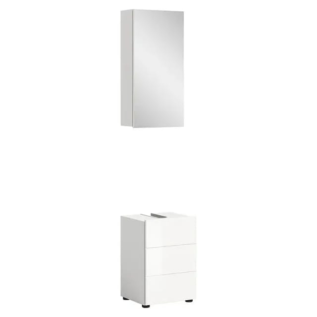 Badkombination Vira 1-türigen Spiegelschrank Weiß Hochglanz 38 cm 2-tlg.