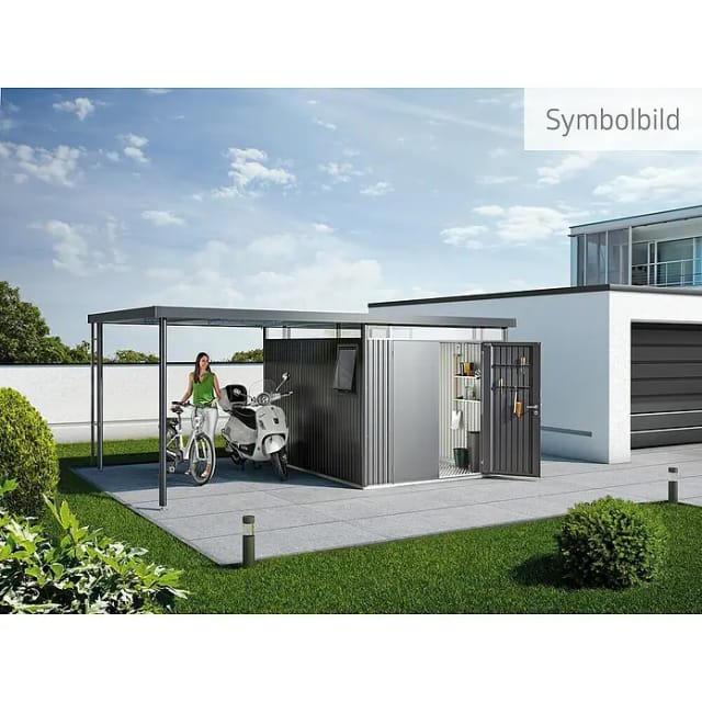 Biohort Metall-Gerätehaus HighLine Gr. H6 Dunkelgrau-Metallic 8,5 m² Doppeltür
